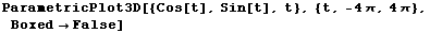 ParametricPlot3D[{Cos[t], Sin[t], t}, {t, -4 π, 4 π}, Boxed -> False]
